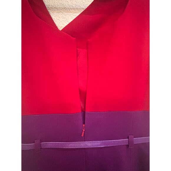 Black Halo dress red and purple with belt size 6Jackie-O asymmetric neck - Picture 6 of 11